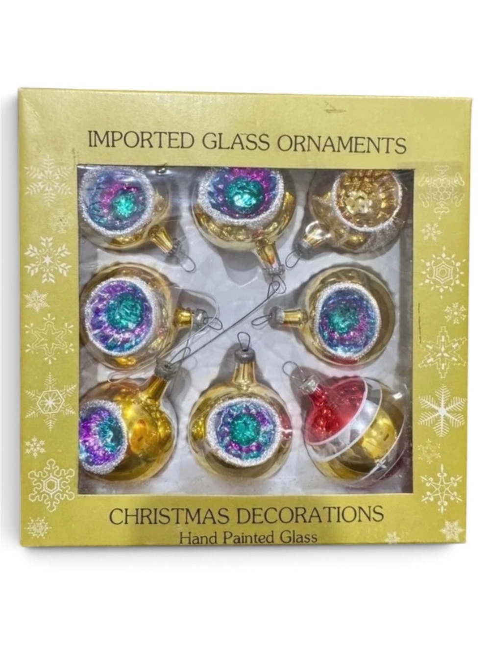 Vintage Harrow Glass Christmas Ornaments Mexico Reflector Set of 8